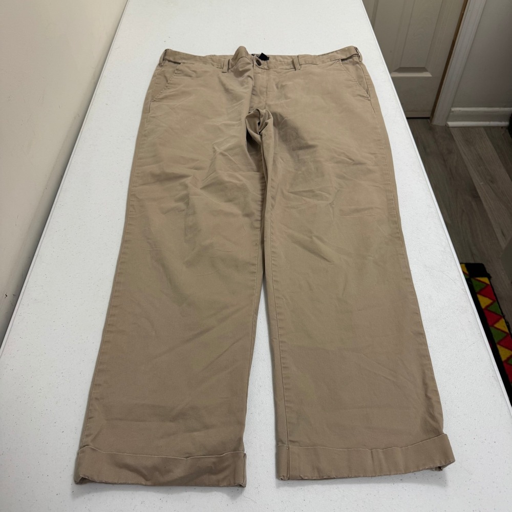 Lands End Mens 44 Traditional Fit Khaki Chino Pants Tan Cuffed Straight Leg 4150